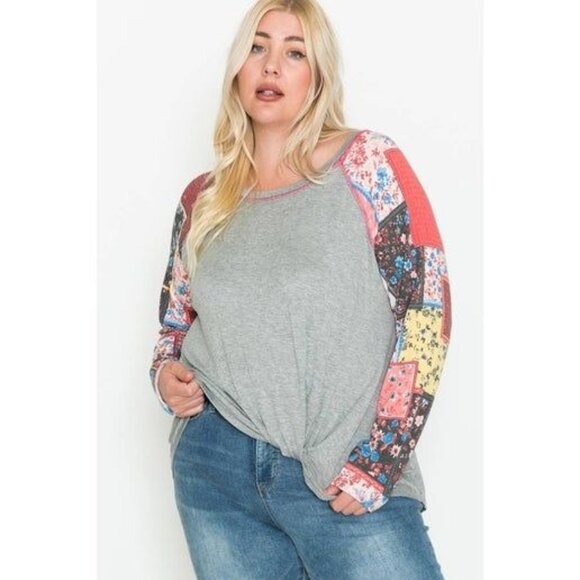 Plus Size Colorful Patchwork Long Sleeve Top 3X - Picture 4 of 5